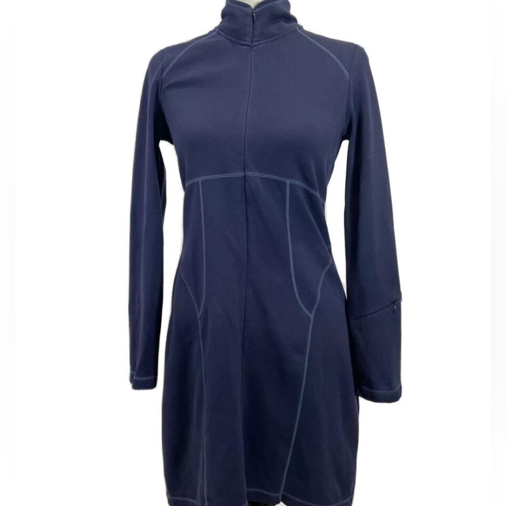 Athleta Navy Fitted Hem Cotton Blend Long Sleeved Dress Size Medium